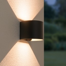 Setvan2DenverLEDWandlampen-UpDown-6Watt-Dimbaar-IP54waterdichtvoorbuiten-3000KWarmwit-Zwart-Voorwoonkamersbadkamersg