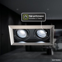 Setvan6DurhamInbouwspotsDubbelRVS-GU105Watt400lumen-6000KDaglichtwit-Kantelbaar-IP20-Rechthoek