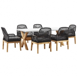 Beliani-OLBIA-Tuinset6-zitsmetstoelen-WitZwart-Vezelcement