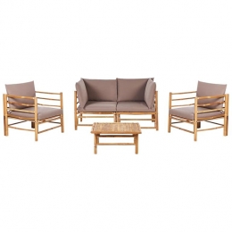 Beliani-CERRETO-Loungeset4-zits-Taupe-Bamboehout