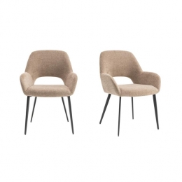 FurnihausEetkamerstoelenmetarmleuningLeviTaupeStof-Setvan2