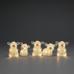 VerlichtPaasfiguurvoorbinnenenbuiten-5wittevarkentjes-12cmhoog-Paasdecoratie