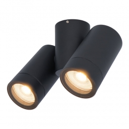 Silvawandlamp-Wandspot-Kantelbaar-2spotlights-2700Kwarmwit-Plafondspot-IP65waterdicht-Zwartvoorbinnenenbuiten