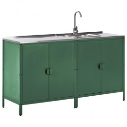 Beliani-VILAMA-Tuinkeukenset2-deligmetspoelbak-Groen-RVS