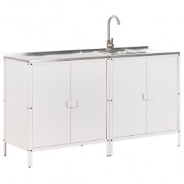 Beliani-VILAMA-Tuinkeukenset2-deligmetspoelbak-Wit-RVS