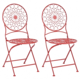 Beliani-SCARIO-Tuinstoelensetvan2-Rood-IJzer