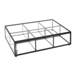 QUVIOTheedoos-Glas-Metaal-Zwart-6vakjes