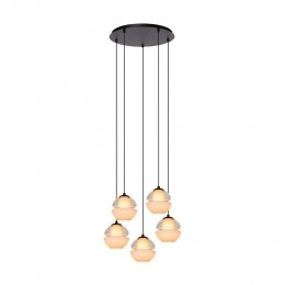 AtmoozReese5-Hanglamp-Rond-Zwart-CognacenOpaalglas-40x40x220cm-GentegreerdeLED-Dimbaar