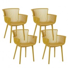 Beliani-PESARO-Tuinstoelsetvan4-Geel-Polypropyleen