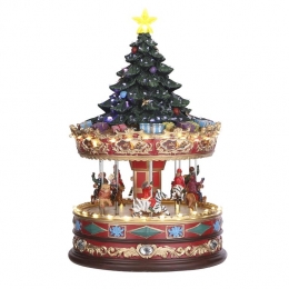 LuVilleKerstdorpMiniatuurCarrouselmetKerstboomH35cm