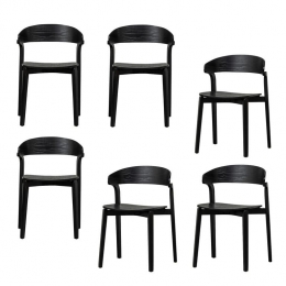 WOOODCrasEetkamerstoelen-Essenhout-Zwart-Setvan6
