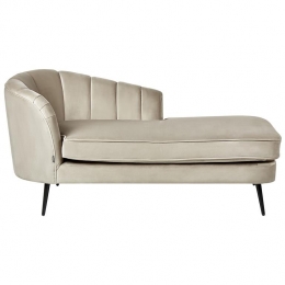 Beliani-ALLIER-Chaiselongue-Beige-Linkerzijde-Fluweel