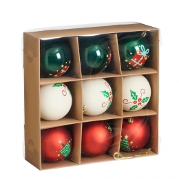 MicaDecorationsKerstballenSet-9Stuks-8cm-WitRoodGroen