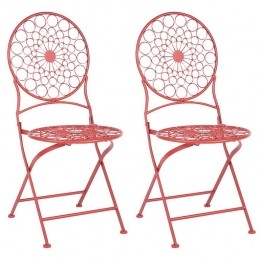 Beliani-SCARIO-Tuinstoelensetvan2-Rood-IJzer
