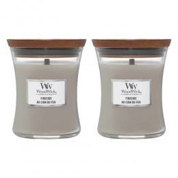 2xWoodWickGeurkaarsMediumFireside275gr