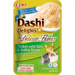 CiaoDashiDelightsDelicateFlakesKattenvoerNatChickenTunaScallop40gr