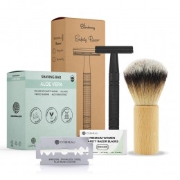BamboozySafetyRazorAluminiumStarterkitScheerkwastScheerzeepMatZwart1set