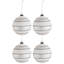 J-LineKerstballenStrepenGlittersZwartWitSetvan4