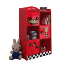 LUCEVI-RacerKinderBoekenkast-SerieCarbed-Rood-76x42x133cm