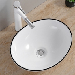 OpbouwWaskomBossWessingQueen40x33x15cmGlanzendWitmetZwarteLijnAquaSplash