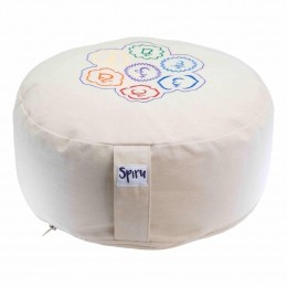 SpiruMeditatiekussenRondKatoenCrme-7Chakraaposs-36x15cm