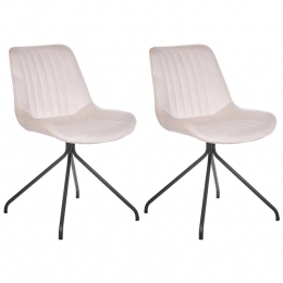 Beliani-NAVASOTA-Eetkamerstoelsetvan2-Beige-Fluweel