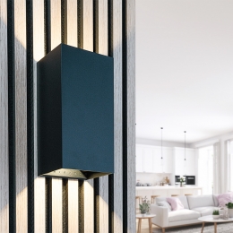 MilesXLLEDWandlampDimbaar-20Watt2000lumen-H23cmB12cm-3000KWarmwit-IP65waterdicht-Zwart-UpDownlampvoorbinnenenbuiten