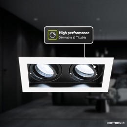 DurhamInbouwspotDubbelWit-GU105Watt400lumen-6000Kdaglichtwit-Kantelbaar-IP20-Rechthoek