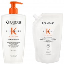 KrastaseNutritiveBainSatinRicheRefillableShampooandRefillPouchDuoforFinetoMediumDryHairwithNiacinamide500ml