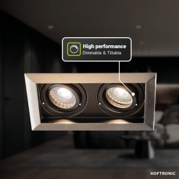 DurhamInbouwspotDubbelRVS-GU105Watt400lumen-4000KNeutraalwit-Kantelbaar-IP20-Rechthoek