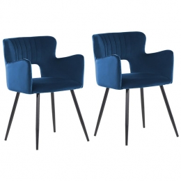 Beliani-SANILAC-Eetkamerstoelsetvan2-Marineblauw-Fluweel