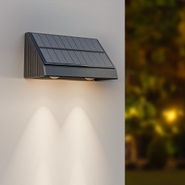 4xMikey-SolarLEDWandlamp-Downlight-2-Lichts-3000Kwarmwitlicht-Zwart-IP54-waterdicht