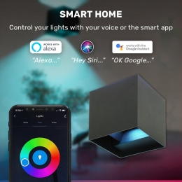SmartWiFiBluetoothLEDWandlampKansas-Dimbarekubus-6Watt-RGBWW-UpDownlight-IP65-Zwart-Binnenenbuitenvoorbinnenenbuiten