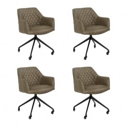 Bronx71EetkamerstoelmetwieltjesLeviolijfgroeneco-leer-