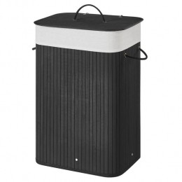 BamboeWasmandmetDekselKatoenenZakenHandvaten72LZwart