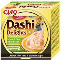 6xCiaoDashiDelightsKattenvoerNatChickenTunaScallop70gr