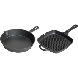 BlackwellPannensetGietijzer-Koekenpan25cmGrillpan23x23cm-zonderanti-aanbaklaag2-Delig