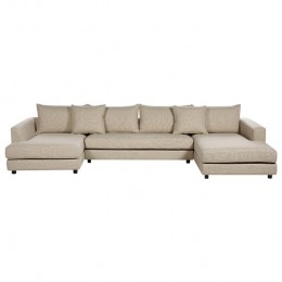 Beliani-LILVIKEN-BankU-vormig-Beige-5persoons-Polyester