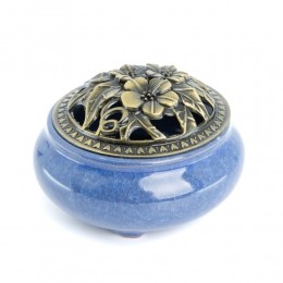 WierookBranderTraditioneelTibetaansDesignKeramiekBlauw-10x10x6cm