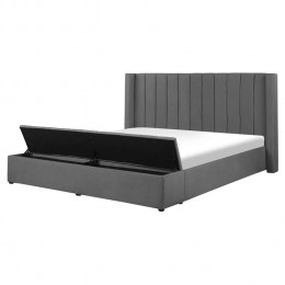 Beliani-NOYERS-Tweepersoonsbed-Grijs-160x200cm-Fluweel