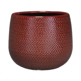 MicaDecorationsBloempot-rood-ribbel-keramiek-18x16cm