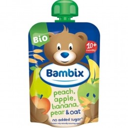 6xBambixKnijpzakjeAppelPerzikBanaanPeerHaverBio10M100gr