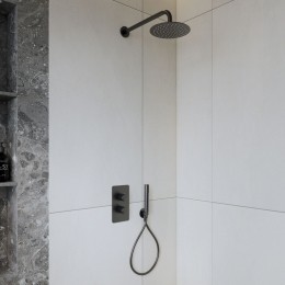 BWSInbouwRegendoucheColorato25cmStortdouchemetHanddoucheMuuruitloopGunmetalSET
