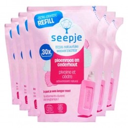 6xSeepjeWasverzachterNavullingPioenroosenCederhout30Wasbeurten750ml