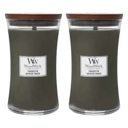 2xWoodWickGeurkaarsLargeFrasierFir611gr