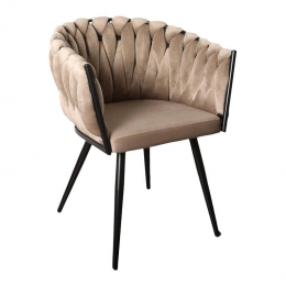 PoletoPoleKnotEetkamerstoel-Velvet-ZandWit