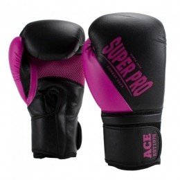 SuperProCombatGearAceKickBokshandschoenen-ZwartRoze-10oz