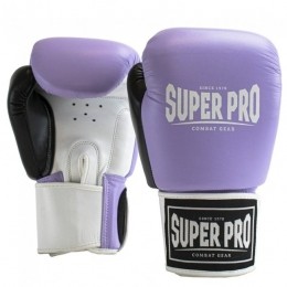 SuperProCombatGearEnforcerLederenThaiBokshandschoenen-LilaZwartWit-14oz