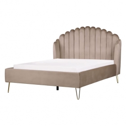 Beliani-AMBILLOU-Tweepersoonsbed-Taupe-140x200cm-Fluweel