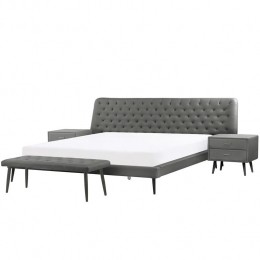 Beliani-ESSONNE-Slaapkamerset-Grijs-180x200cm-Kunstleer